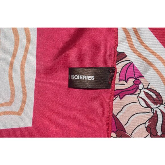 Brochier Soieries Silk Scarf made in France Dufy Deauville Red Brown Magenta - Picture 5 of 7